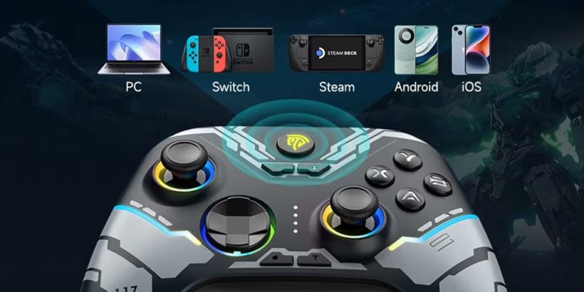Close up of X15 controller with images of compatible devices above it