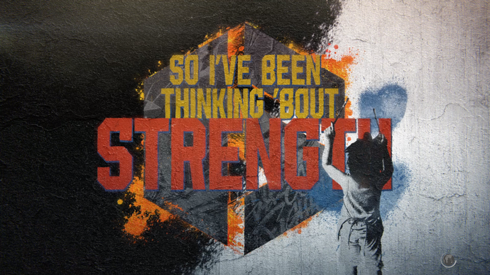 A screen from Street Fighter 6's intro movie with text that reads, "So I've been thinking about Strength".
