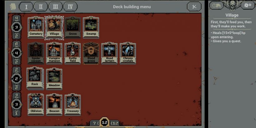 Deck building menu showing unlocked cards