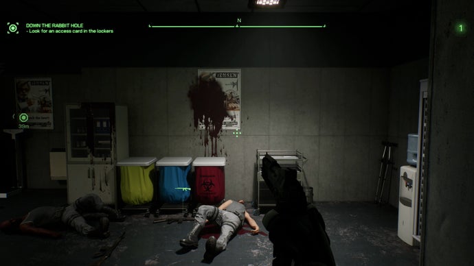 Robocop Rogue City - Unfinished Business screenshot showing blood splatter on a wall