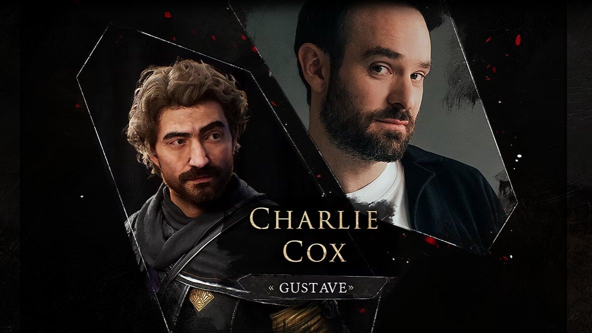 Image of Gustave in Clair Obscur next to an image of actor Charlie Cox