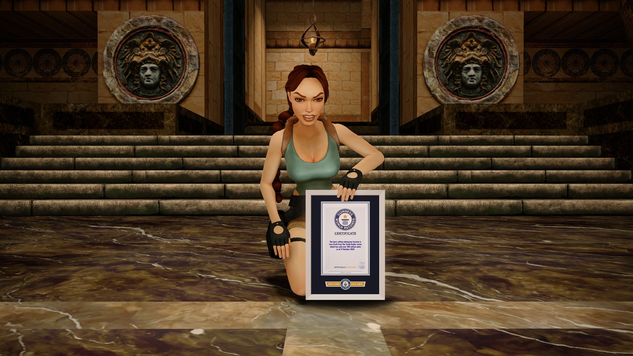 Lara Croft Holding Guinness World Records 2