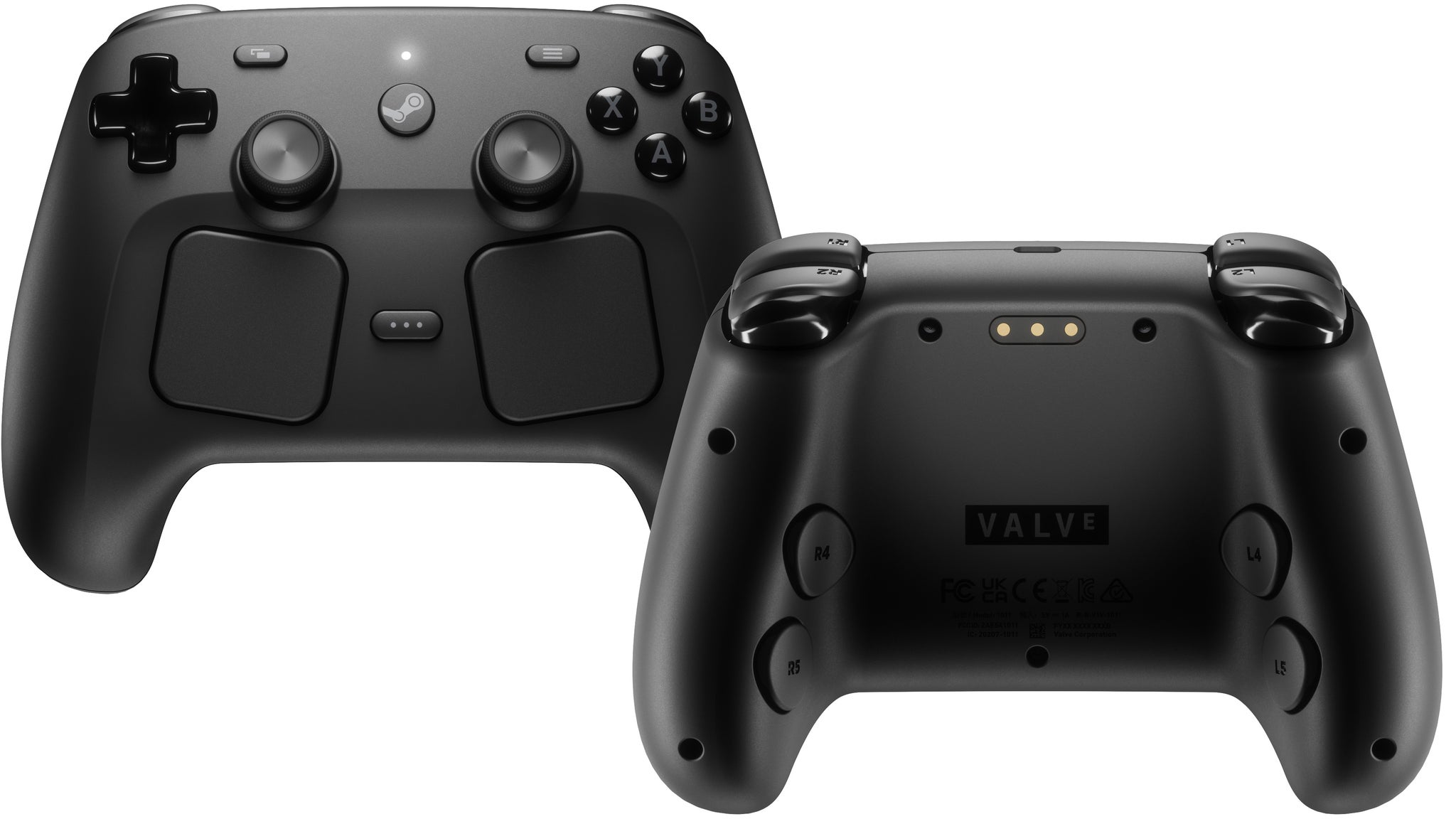 Steam Controller, shown front and back