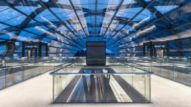 Futuristic interior space with metallic corridors and ambient lighting resembling sci-fi game environments