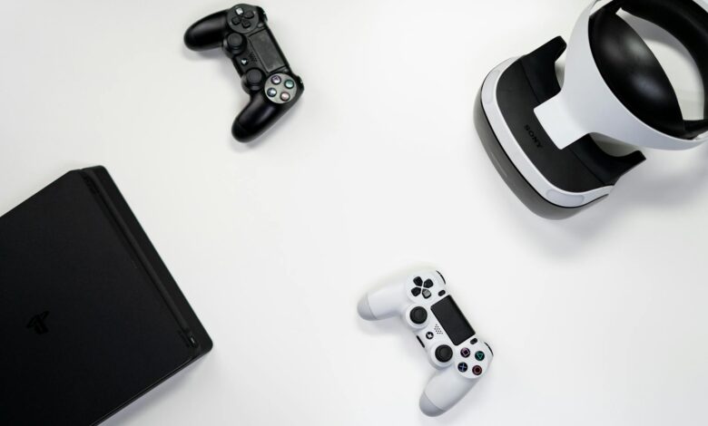Modern gaming console setup showing sleek black console design