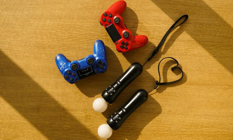 Gaming handheld device with controller on dark surface