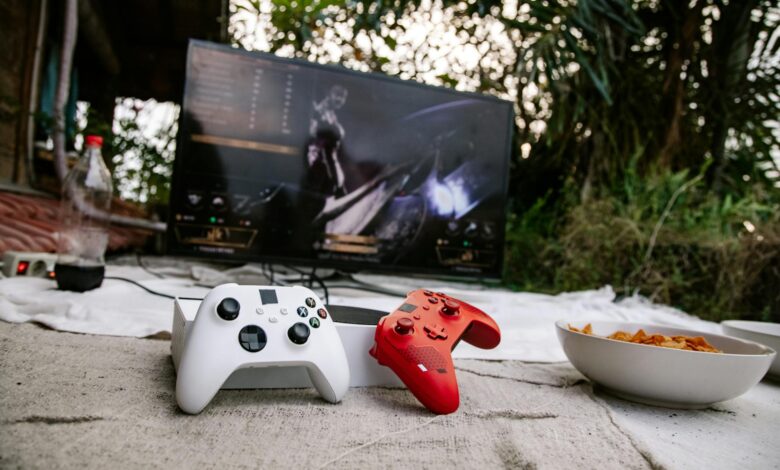 Modern gaming console connected to television in living room entertainment setup