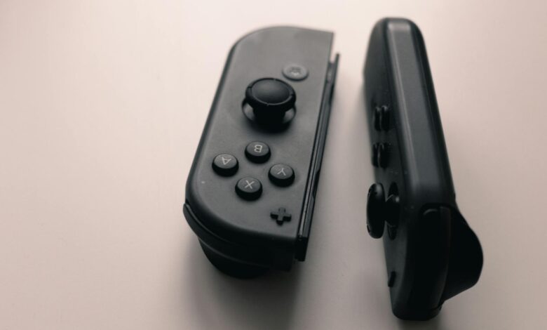 Close-up view of gaming controller showing detailed buttons and design