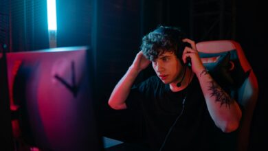 Modern VR gaming headset on desk with controllers