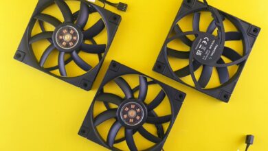 Close-up of high-performance CPU cooler with heat pipes and fan assembly