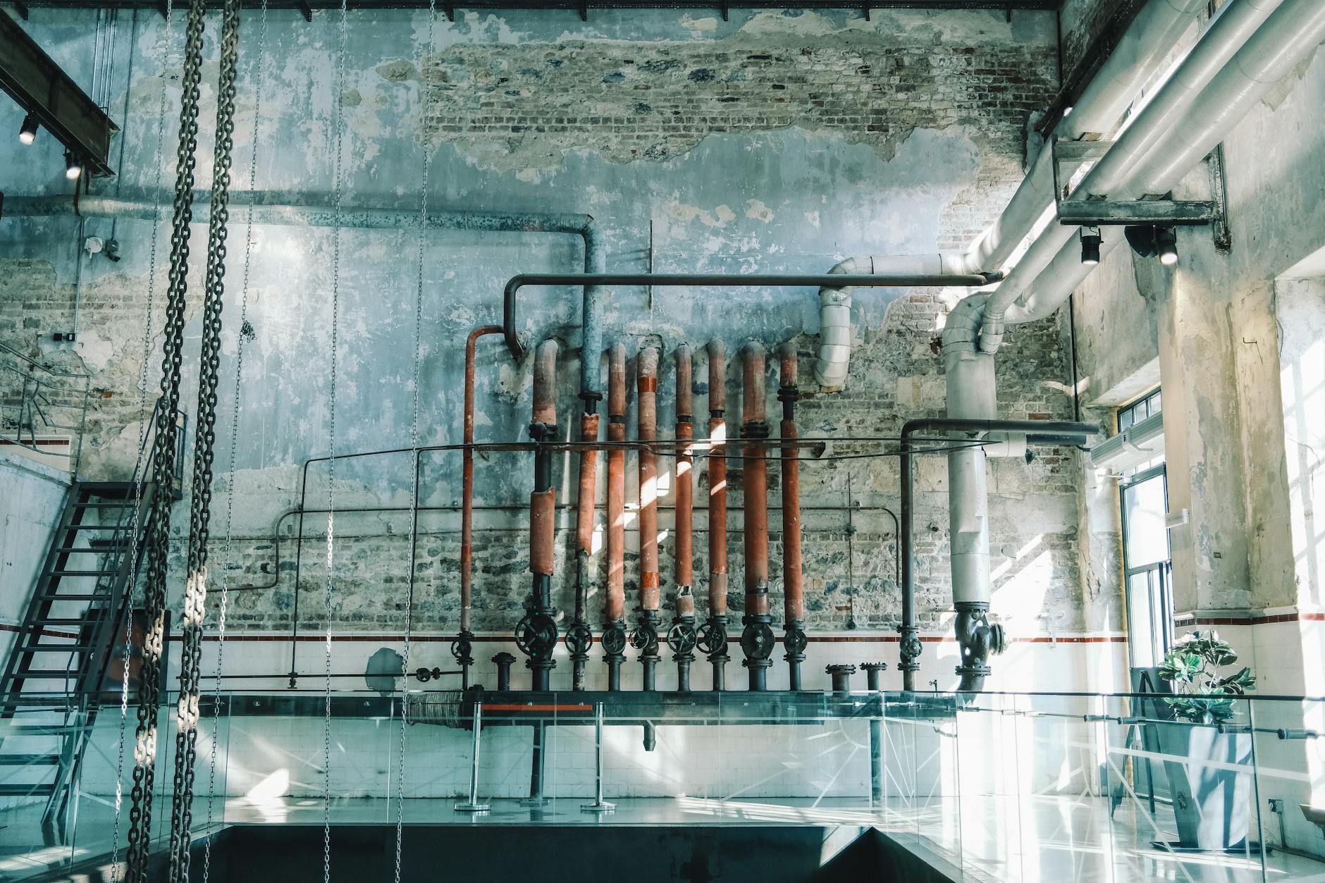 Complex water cooling pipe system with multiple connections and fittings