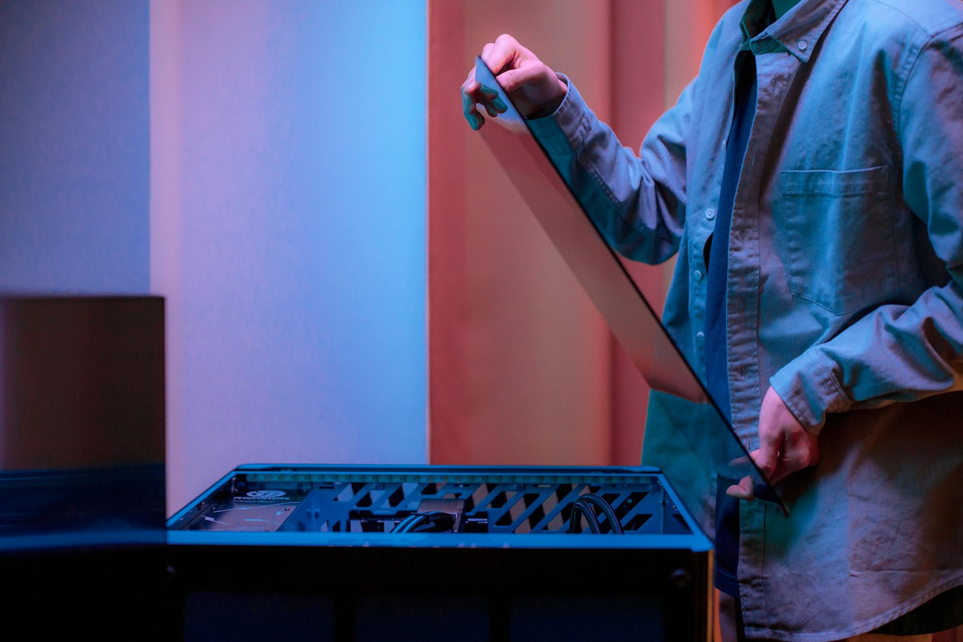 PC building components laid out including graphics cards and other hardware for system assembly