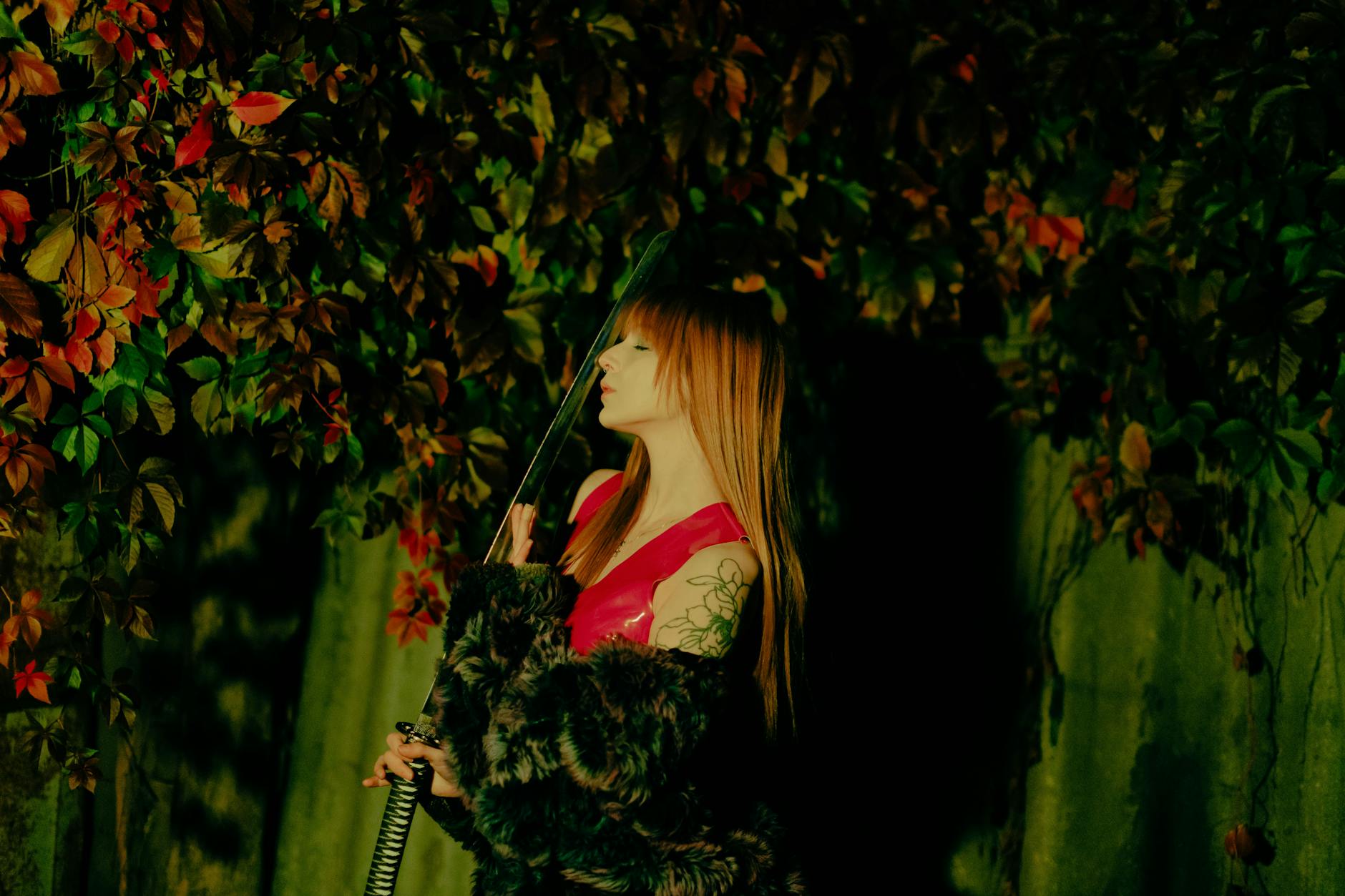 Traditional katana sword with detailed handle and blade craftsmanship