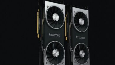 Close-up of a modern AMD graphics card with cooling fans and RGB lighting