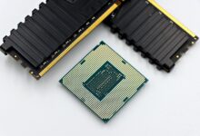 Close-up of a modern desktop CPU processor on a motherboard