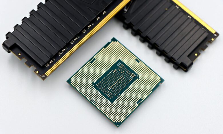 Close-up of a modern desktop CPU processor on a motherboard