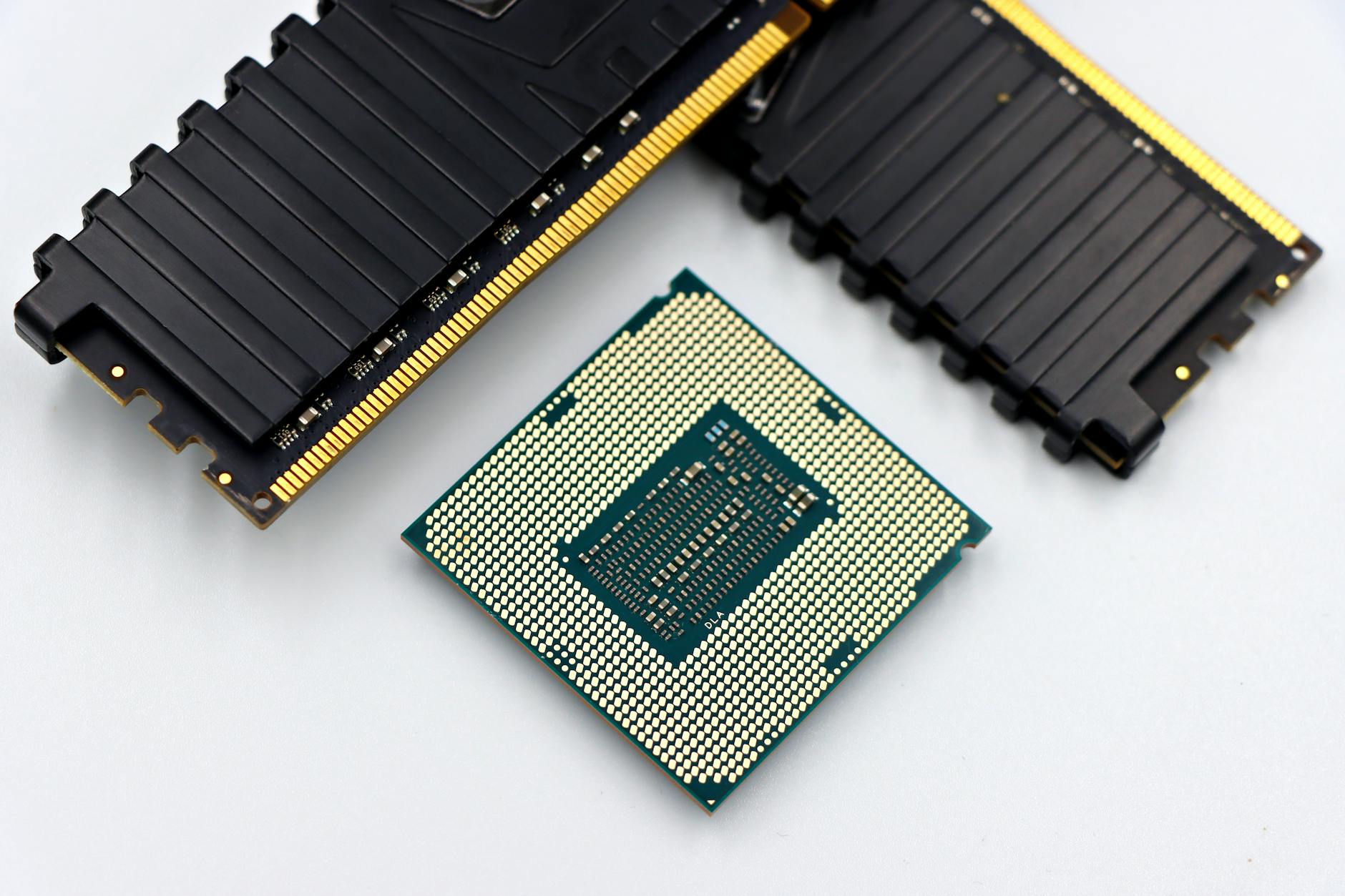 Close-up of a modern desktop CPU processor on a motherboard