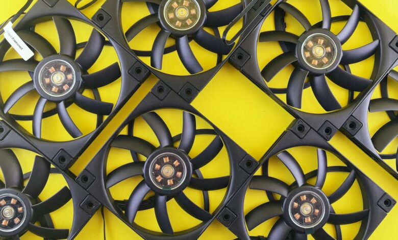 Close-up of a CPU cooling fan showing the precision engineering of quiet operation components