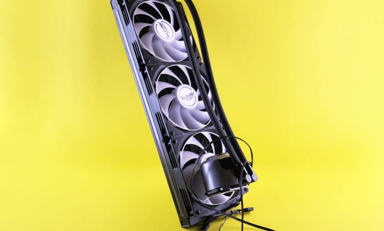 Close-up of a large dual-tower CPU air cooler installed on a desktop motherboard