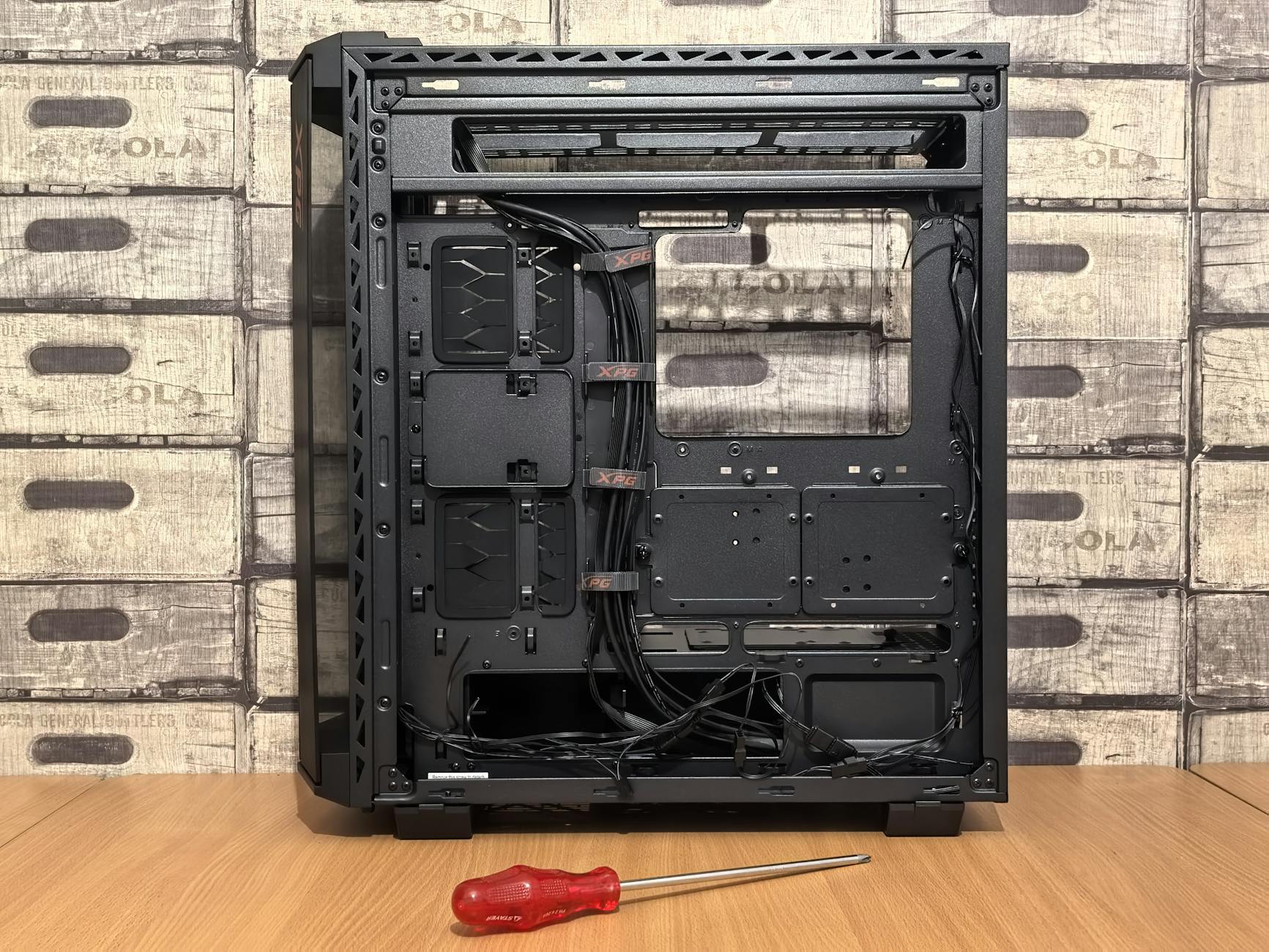 Interior view of a high-end gaming PC case showing components and airflow design