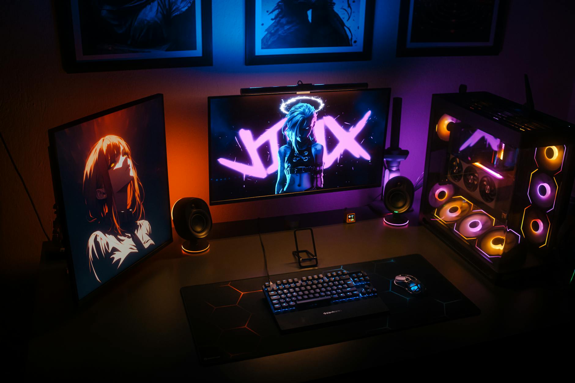 High-resolution gaming monitor displaying vibrant game graphics on a modern desk setup