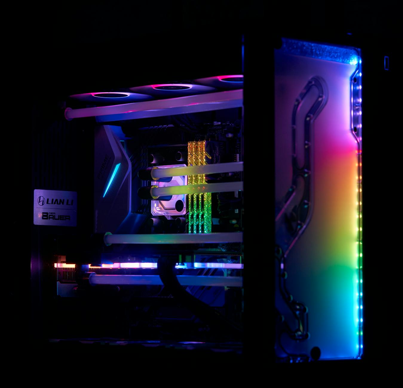 Interior view of a desktop PC build showing components and airflow setup