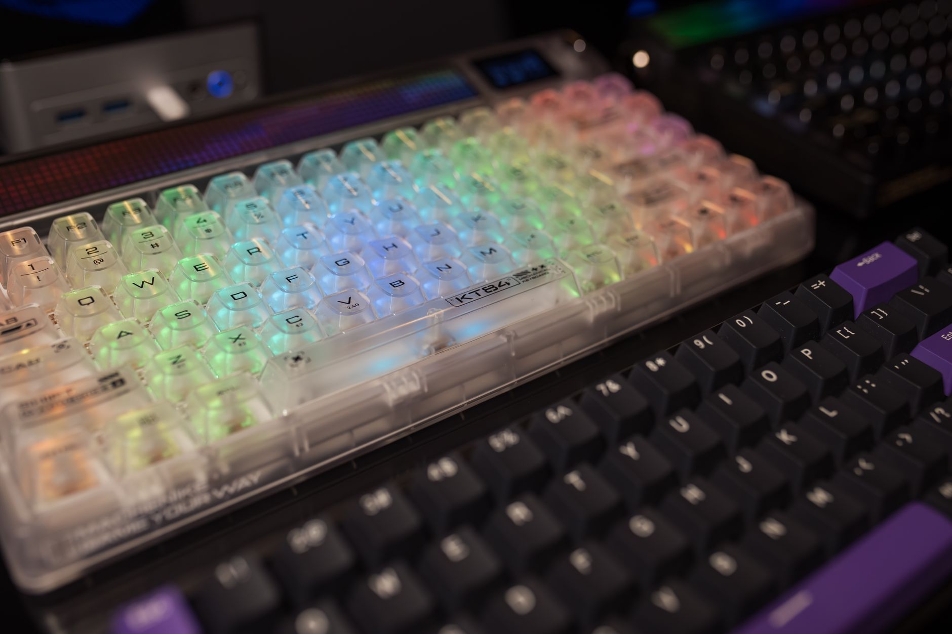 Close-up view of gaming keyboard switches and keycaps