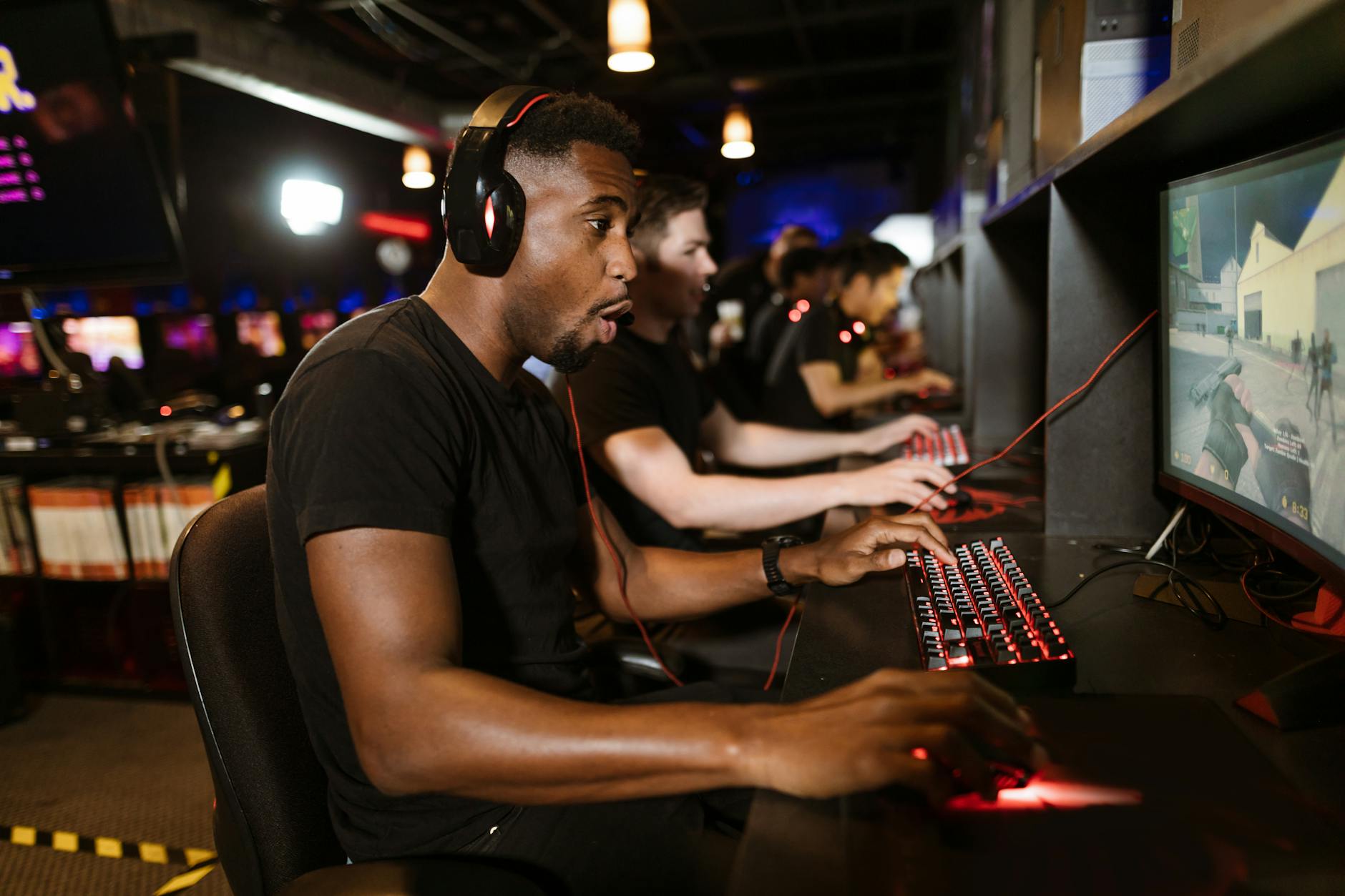 Professional esports player competing at gaming tournament