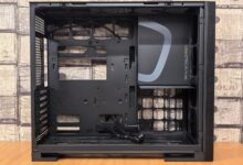 Interior view of a mid-tower PC case showing fan placement and cable management
