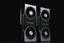 Close-up of a high-end graphics card showing cooling fans and heatsink design