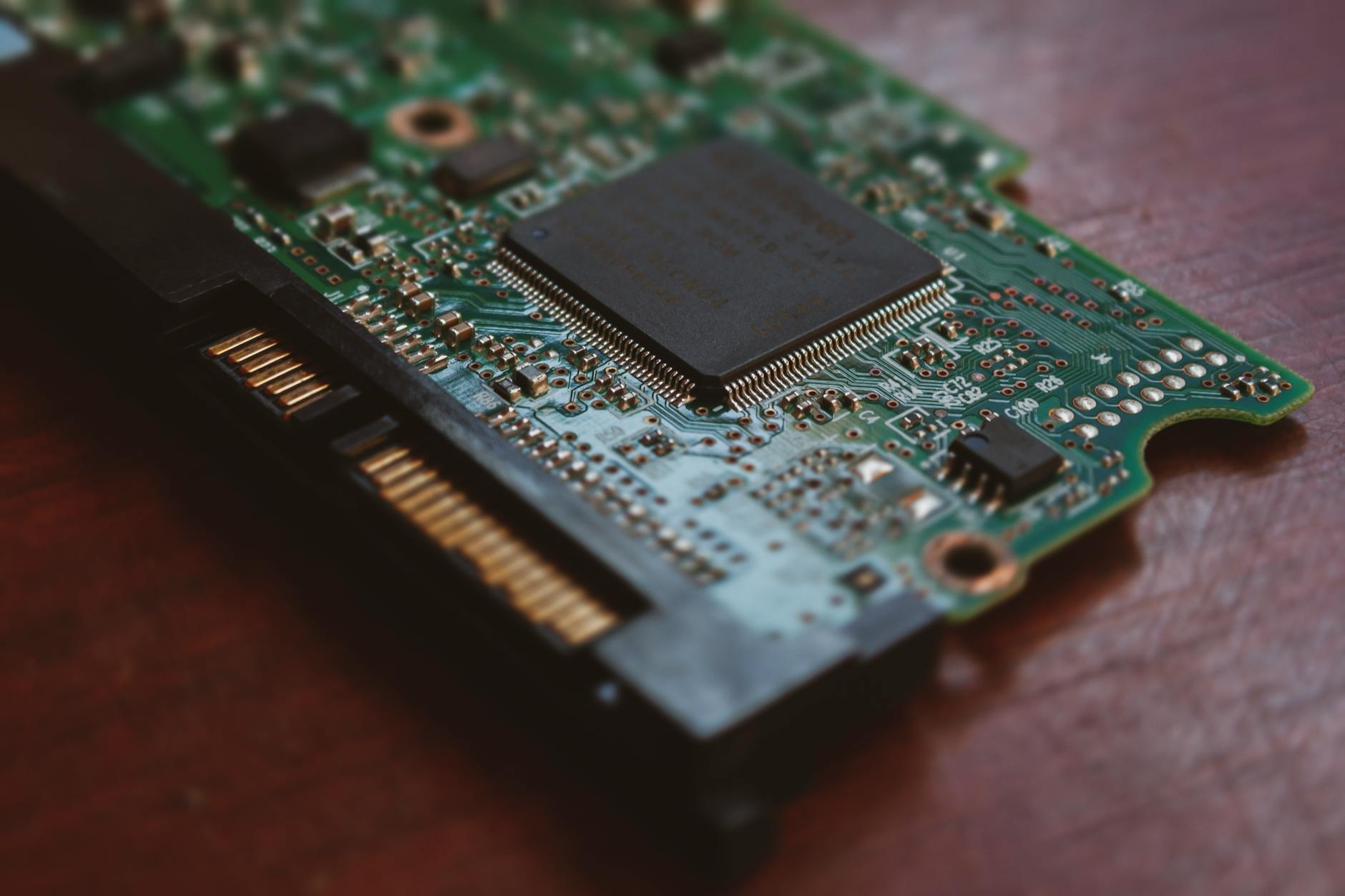 Close-up of PC graphics card hardware components on a motherboard