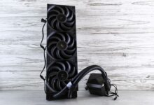 Large dual-tower CPU air cooler installed on a desktop PC motherboard