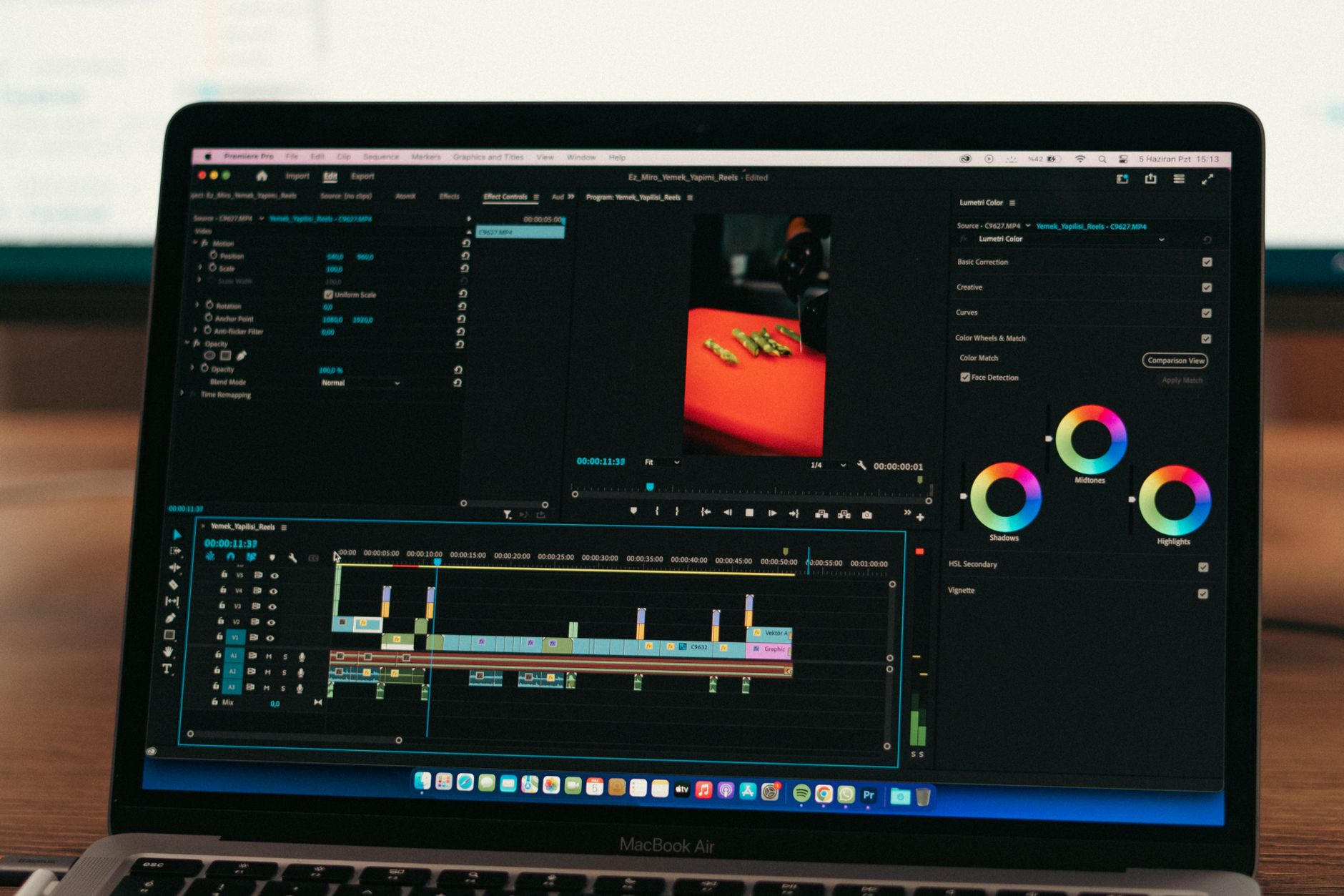 Video editing software timeline displayed on a computer monitor