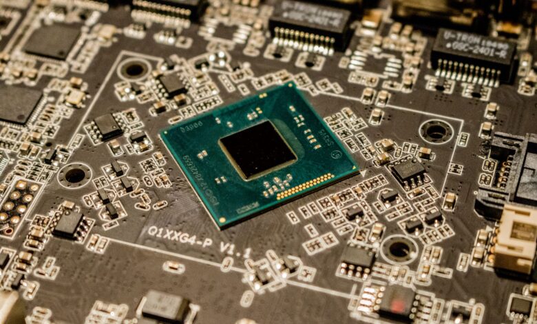 Close-up of a modern desktop CPU processor on a motherboard