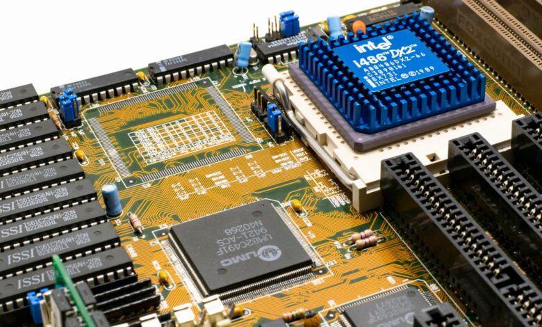 Close-up of a modern desktop CPU processor on a motherboard