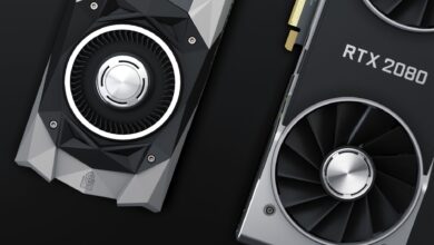 Close-up of a high-end graphics card with triple fan cooler installed in a PC case