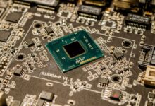 Close-up of a modern desktop CPU processor on a motherboard
