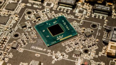 Close-up of a modern desktop CPU processor on a motherboard