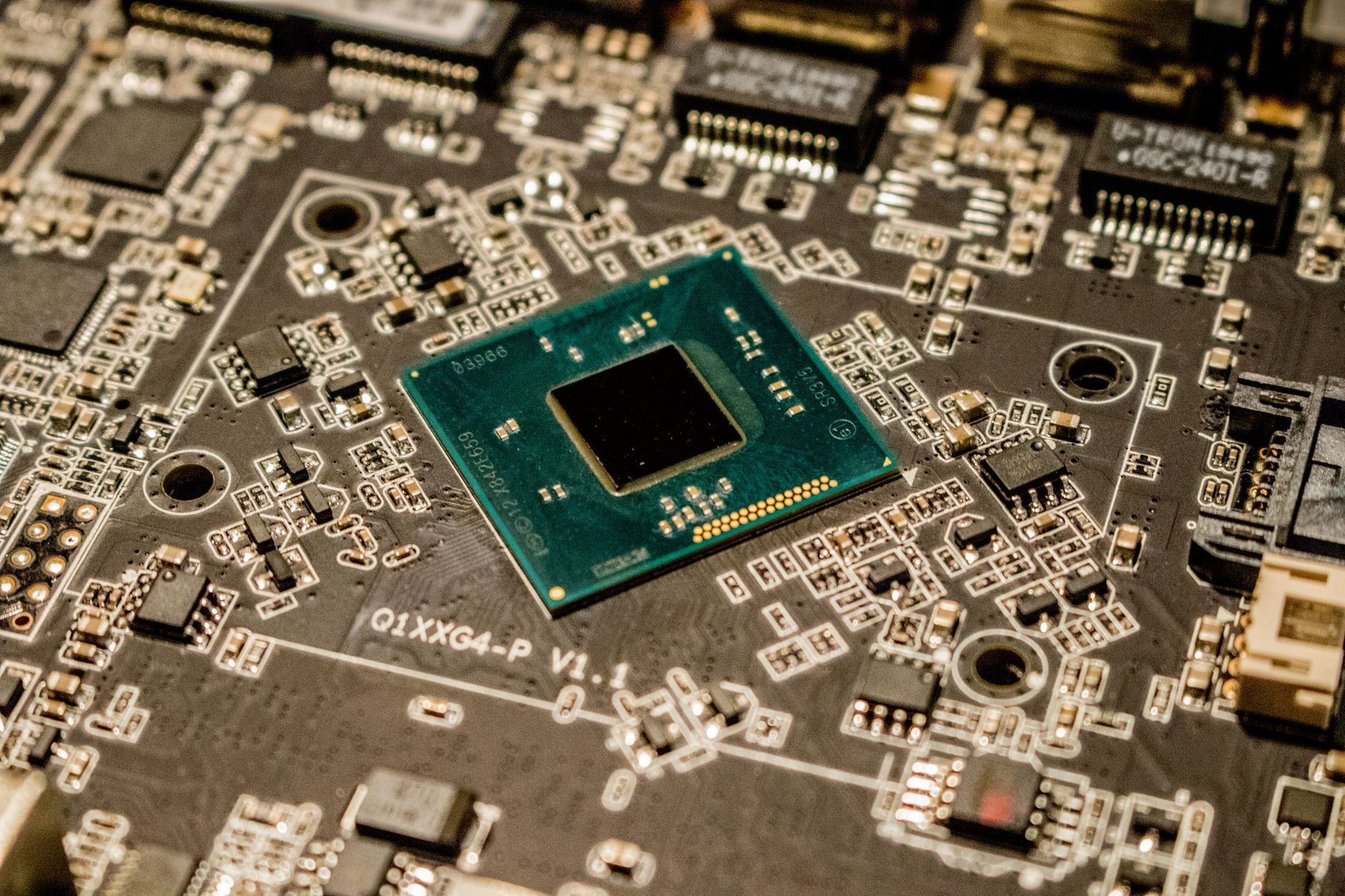 Close-up of a modern desktop CPU processor on a motherboard