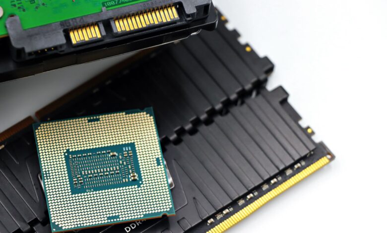 Close-up of a modern desktop CPU on a motherboard ready for installation