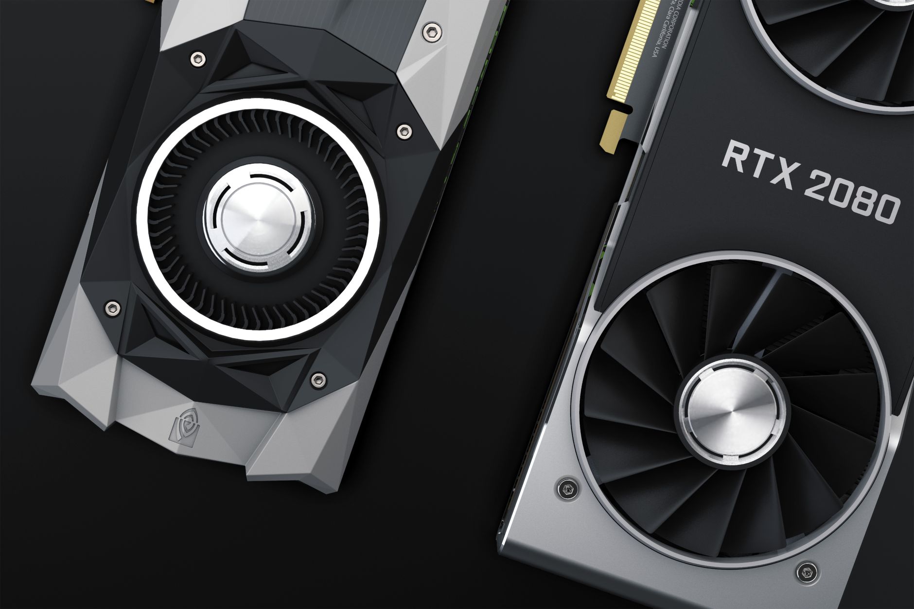 Close-up of a high-end graphics card with triple fan cooler installed in a PC case
