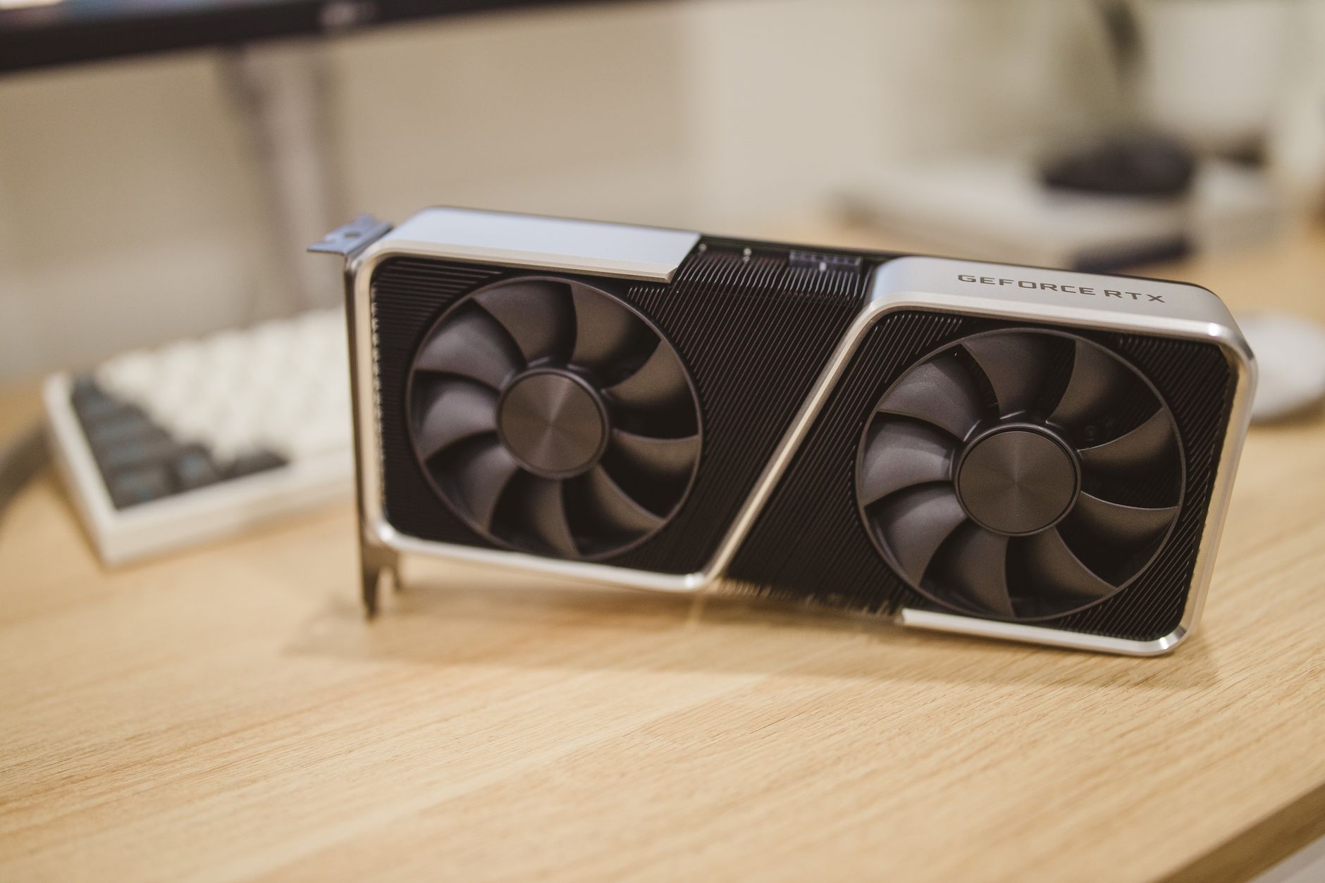 Close-up of a high-end graphics card installed in a gaming PC