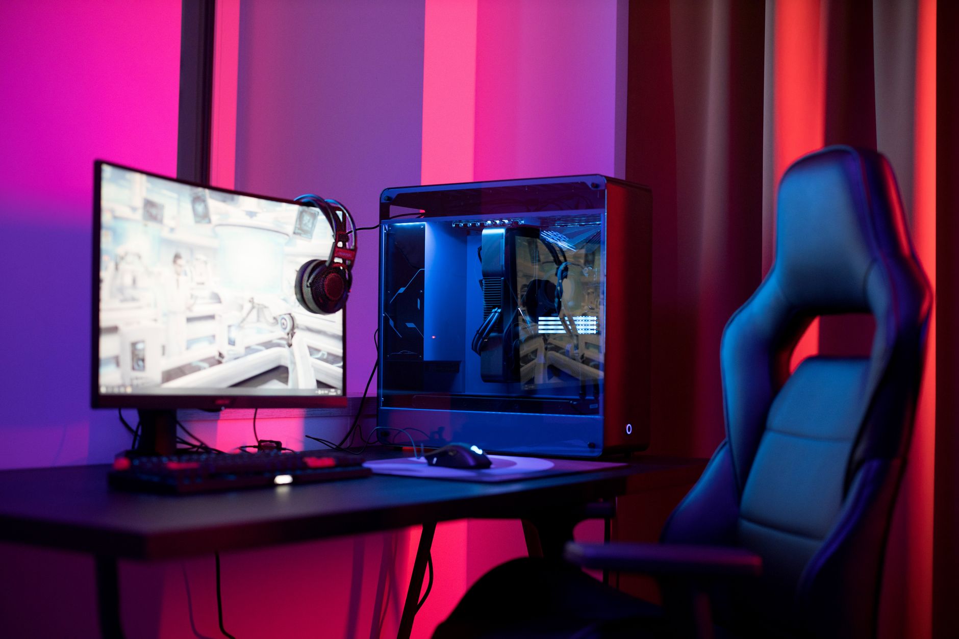 High-performance gaming PC desktop setup with RGB lighting