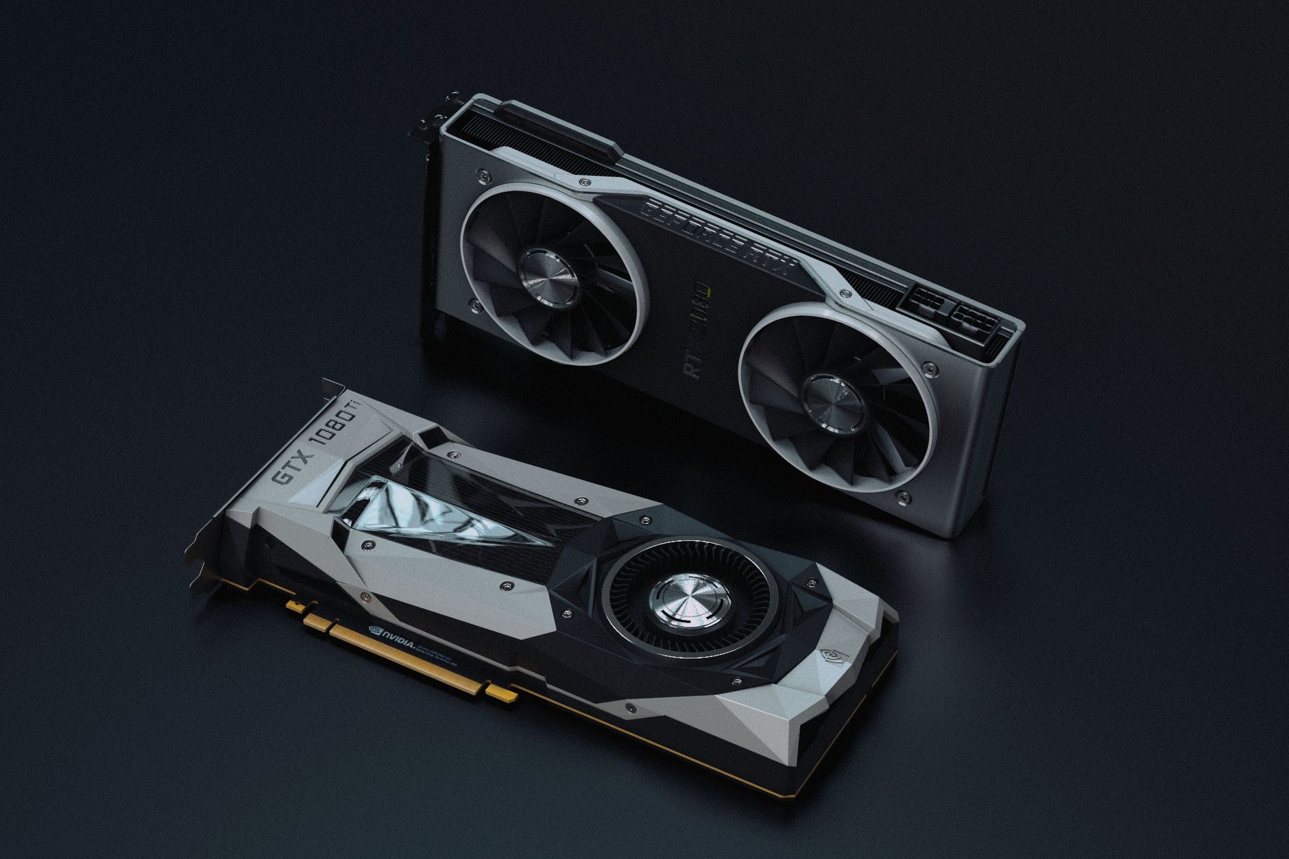 Close-up of a modern graphics card installed in a PC build