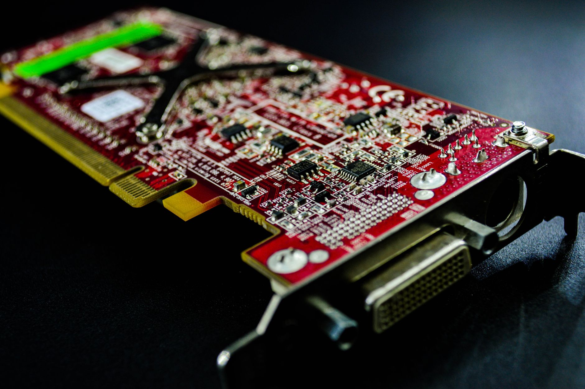 Close-up of a modern GPU graphics card showing cooling fans and heatsink