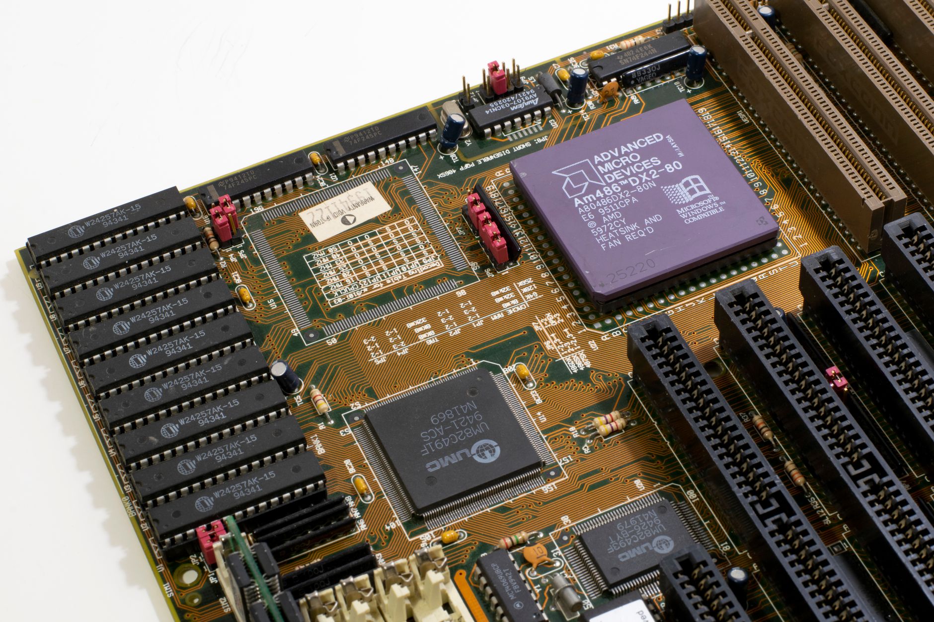 Close-up of a graphics card GPU showing cooling and hardware components
