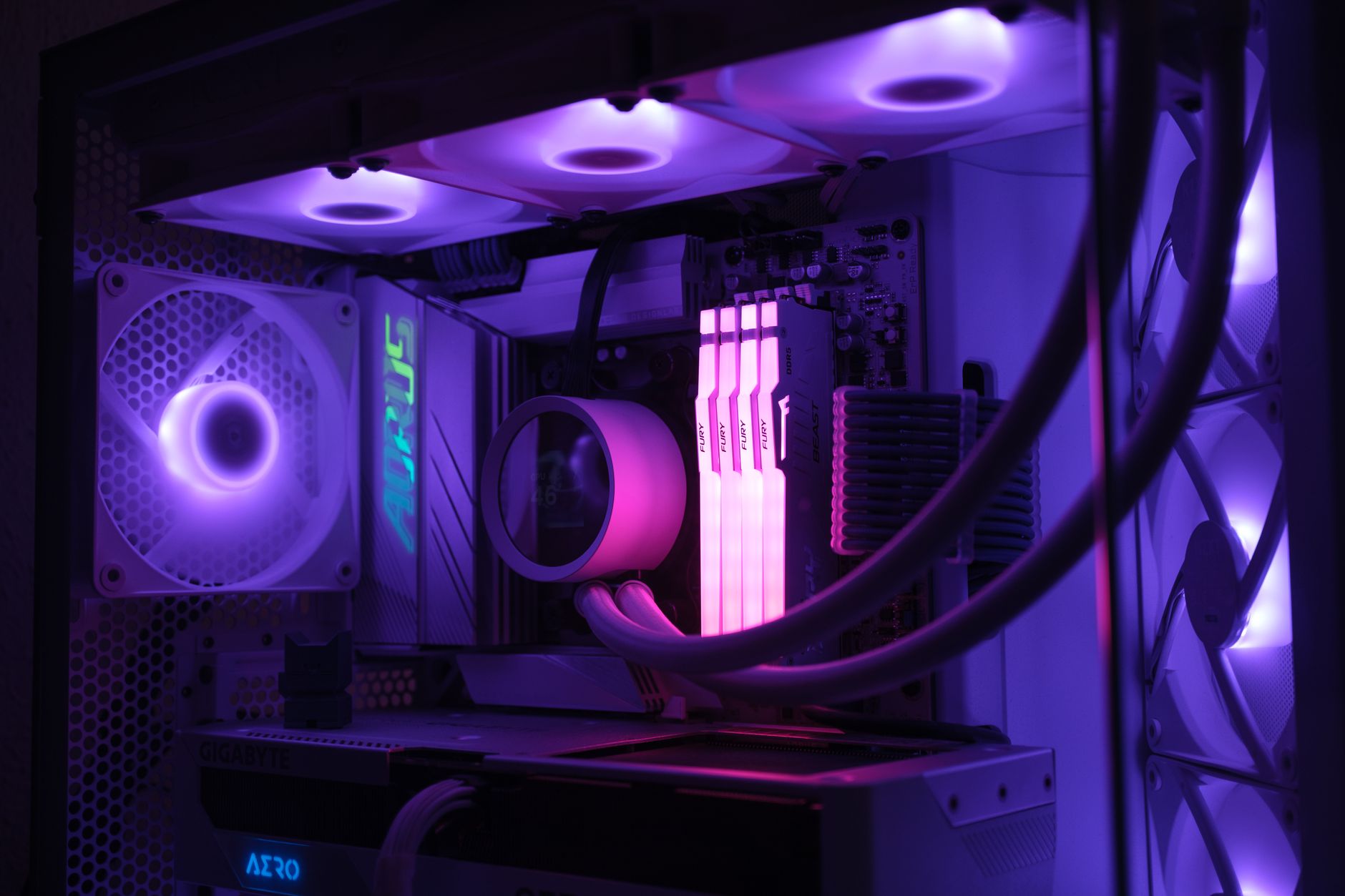 High-end desktop PC build with components visible inside the case