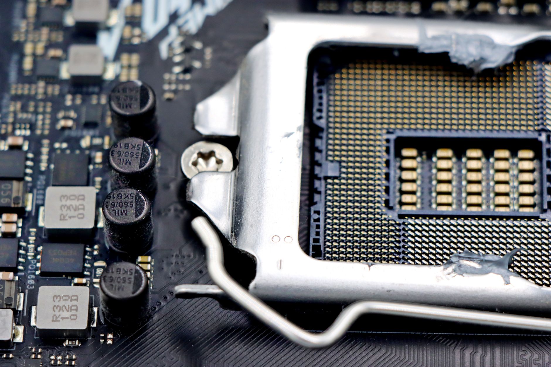 Close-up of a modern desktop processor chip on a motherboard