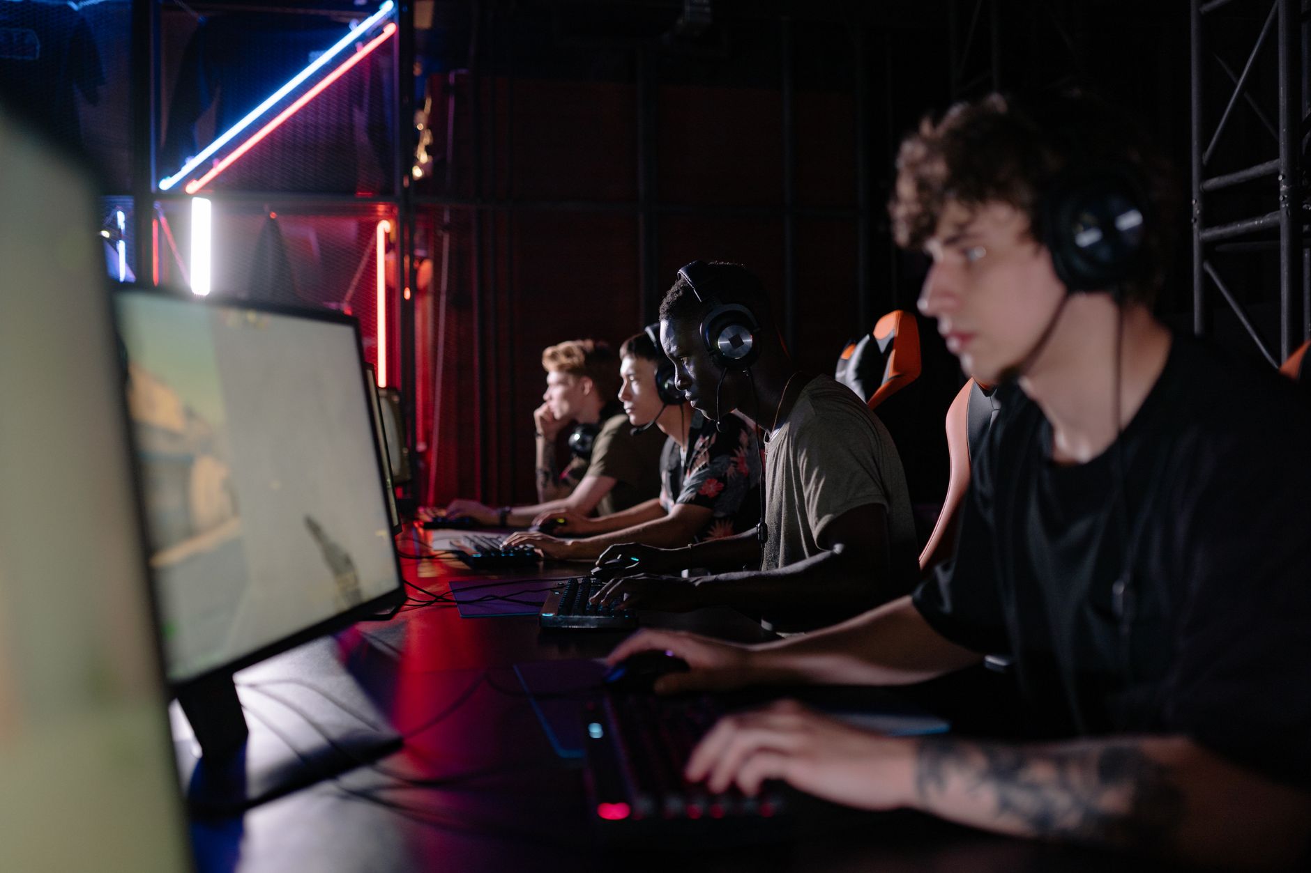 Gaming monitor displaying a visually rich scene representing ray tracing performance testing